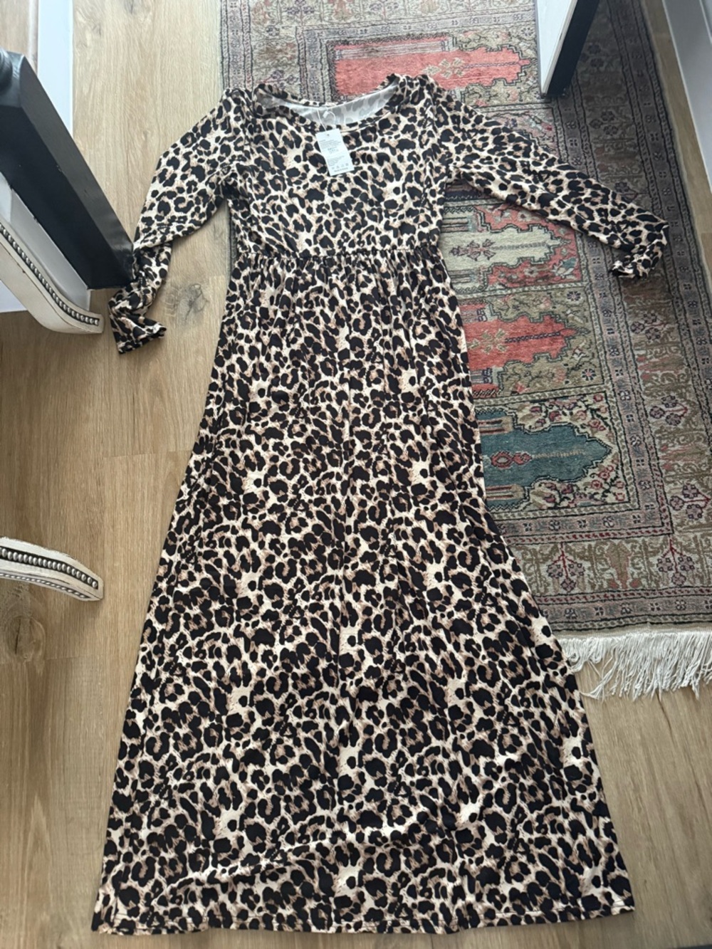 Auselily Leopard Print Long Sleeve Maxi Dress - Brown-NWT Large